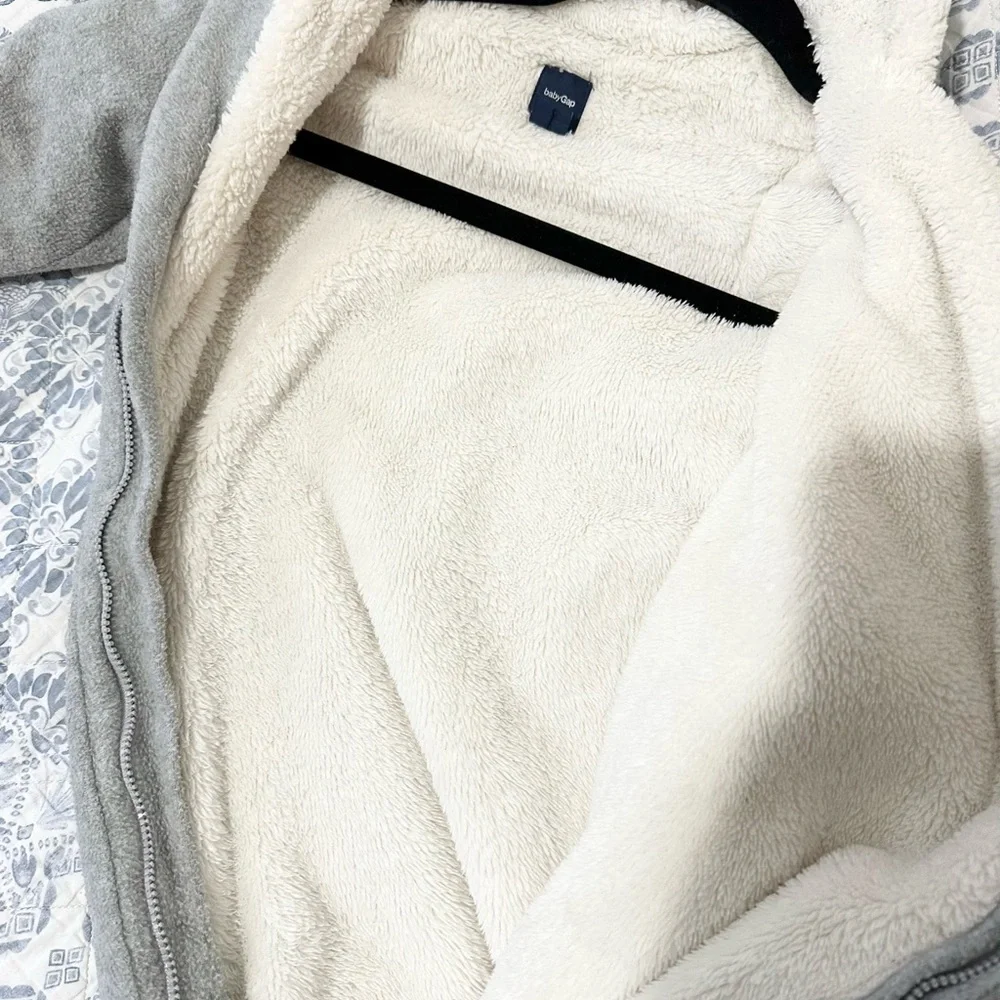 Baby Gap Gray Fleece Sherpa Convertible Bundler Bunting Snowsuit 6-12 Months